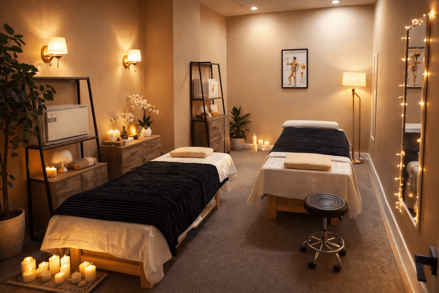 Treatment room with towel warmer