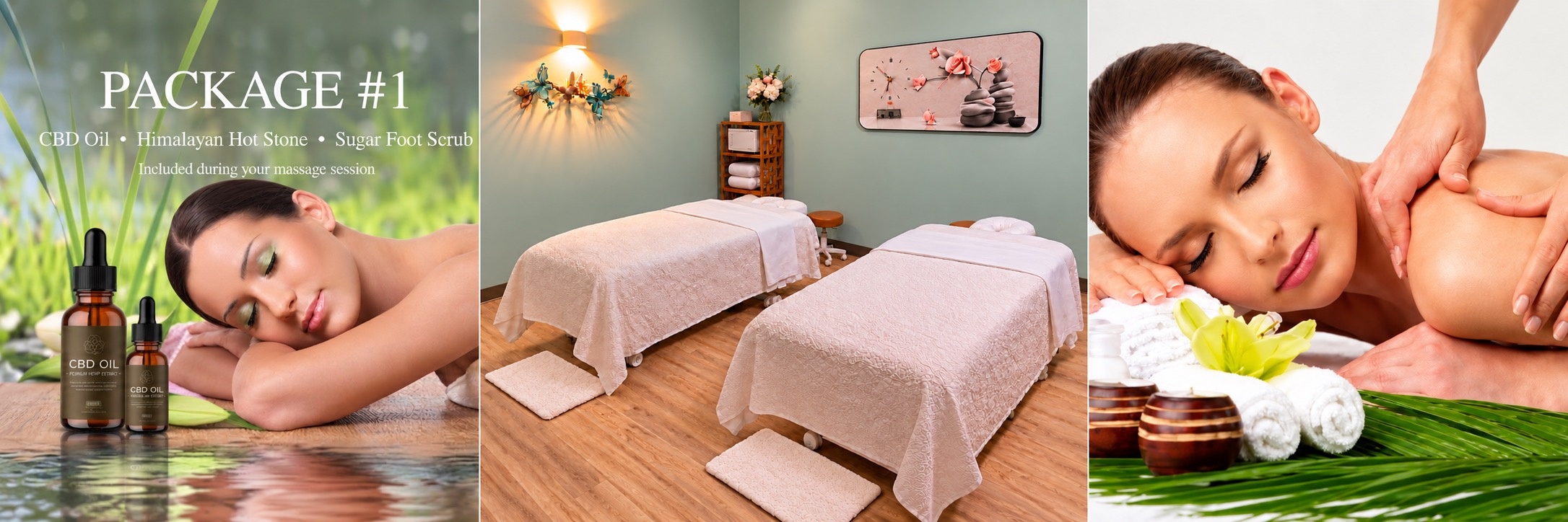 Couples Body Massage + Package #1 — CBD Oil, Himalayan Hot Stone and Sugar Foot Scrub