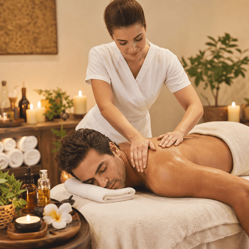 Female therapist massaging a male client at K Spa and Bodywork