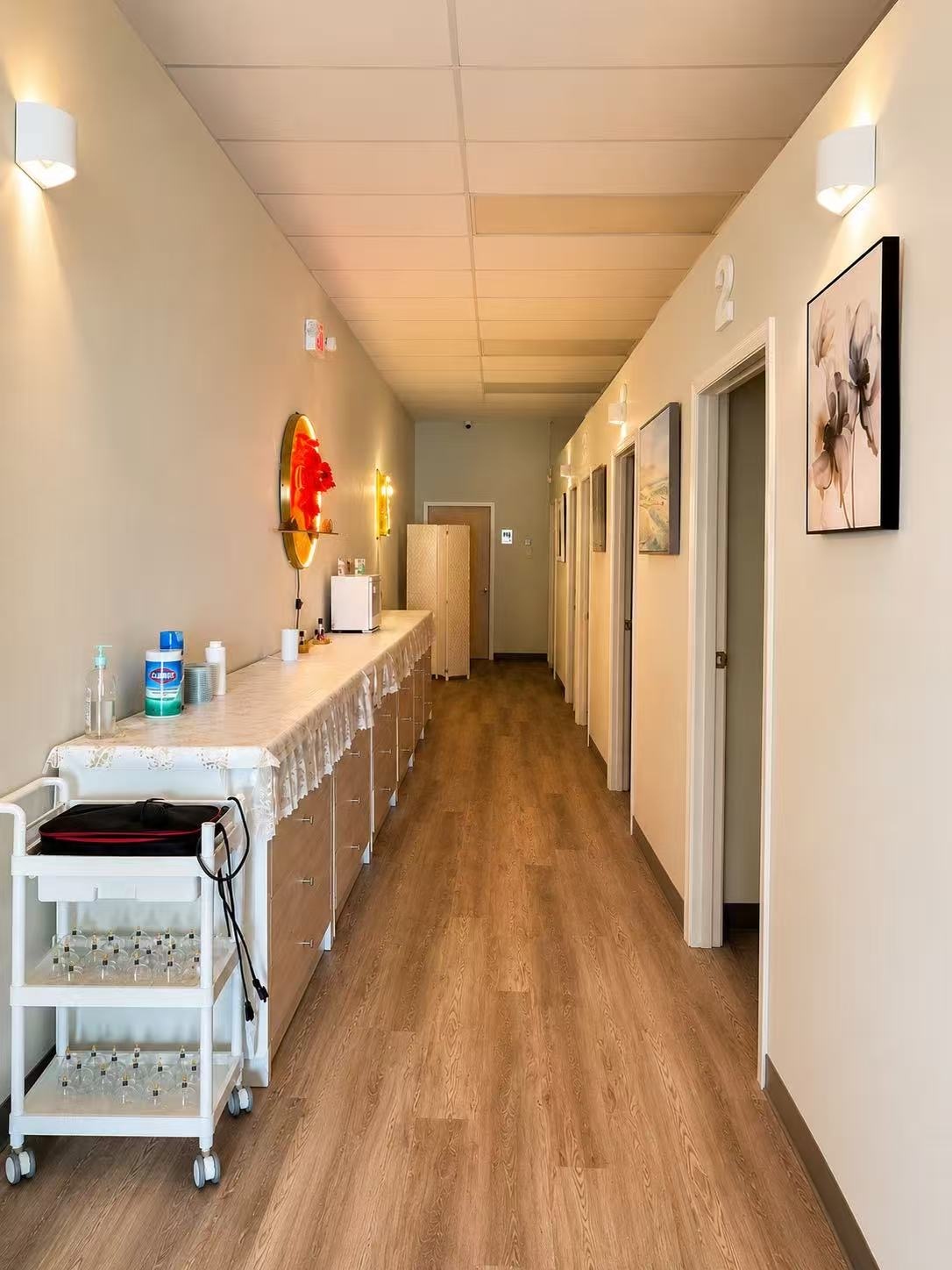 Calm hallway leading to the treatment rooms