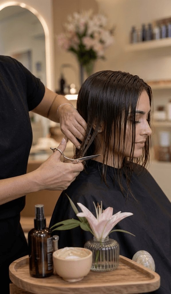 Woman getting a haircut at Solona Spa