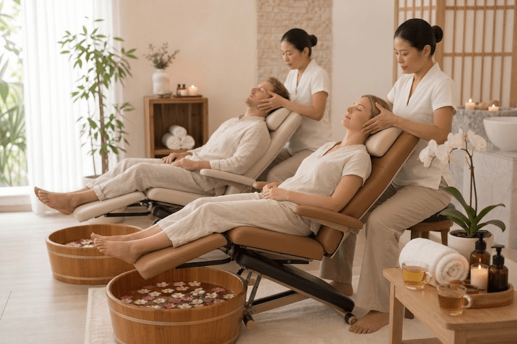 Couple foot massage and cranial therapy at ABC Foot Spa