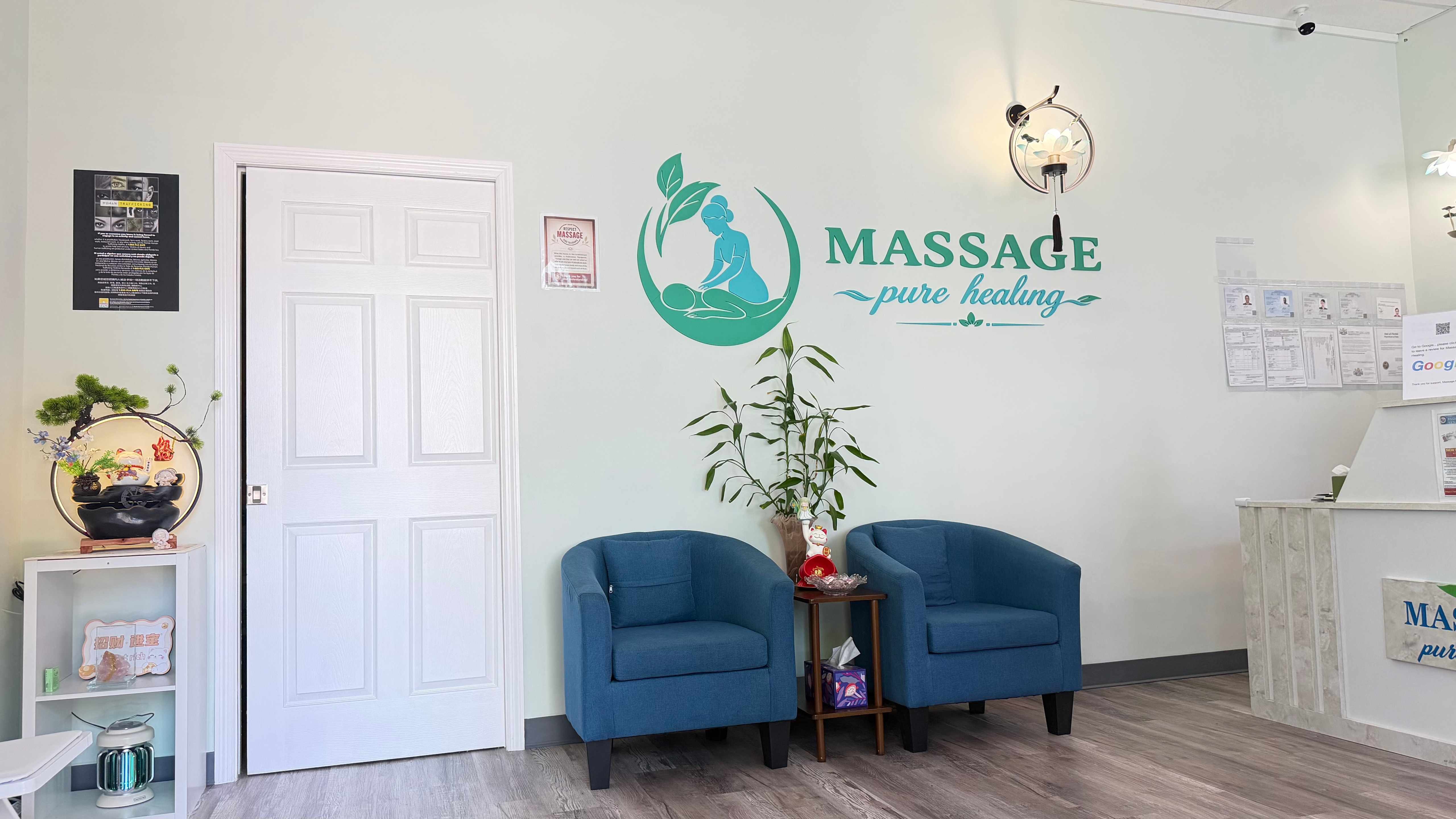 Reception area at Massage Pure Healing