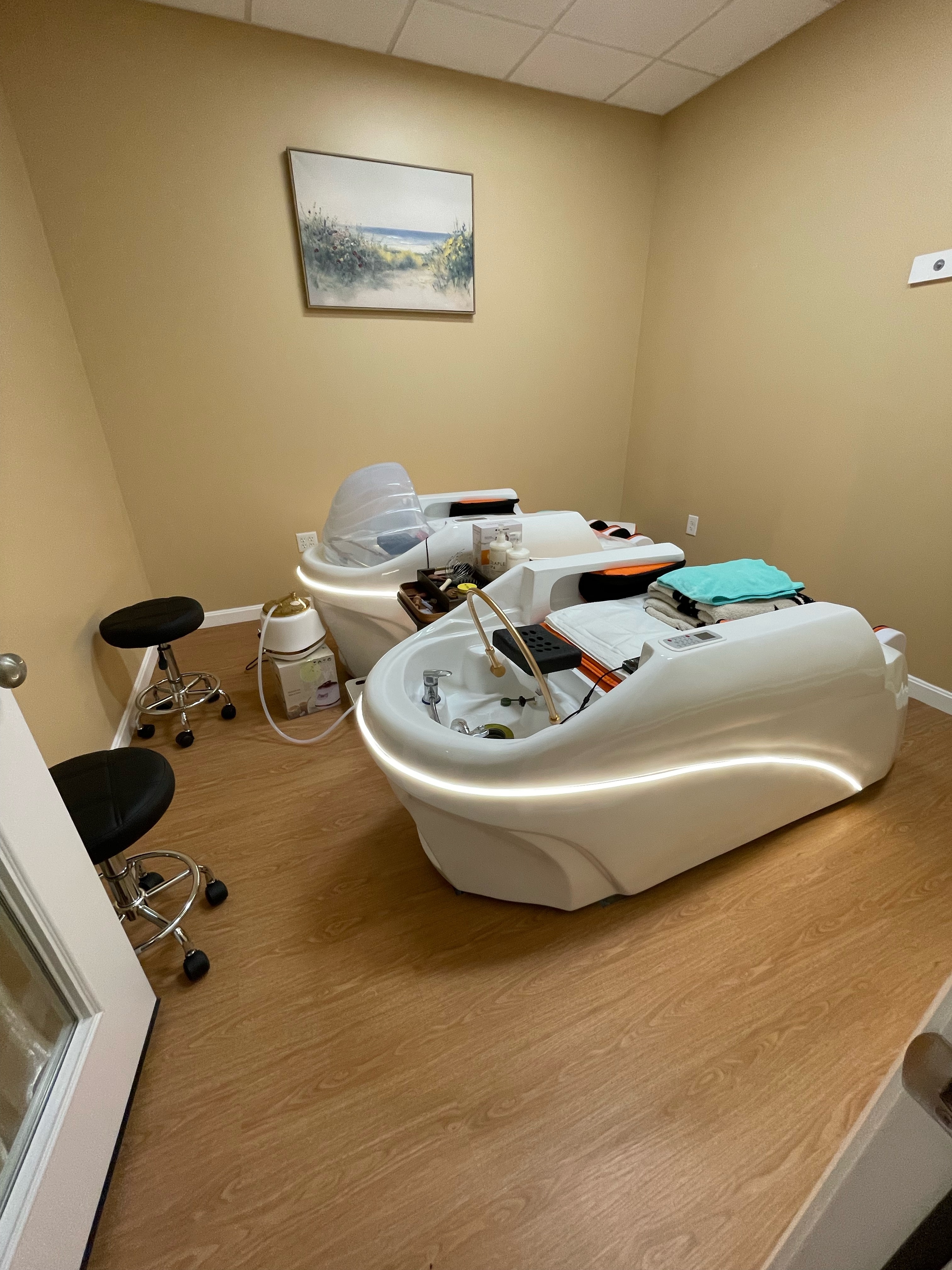 Single treatment room with heron painting at Sakura One Spa