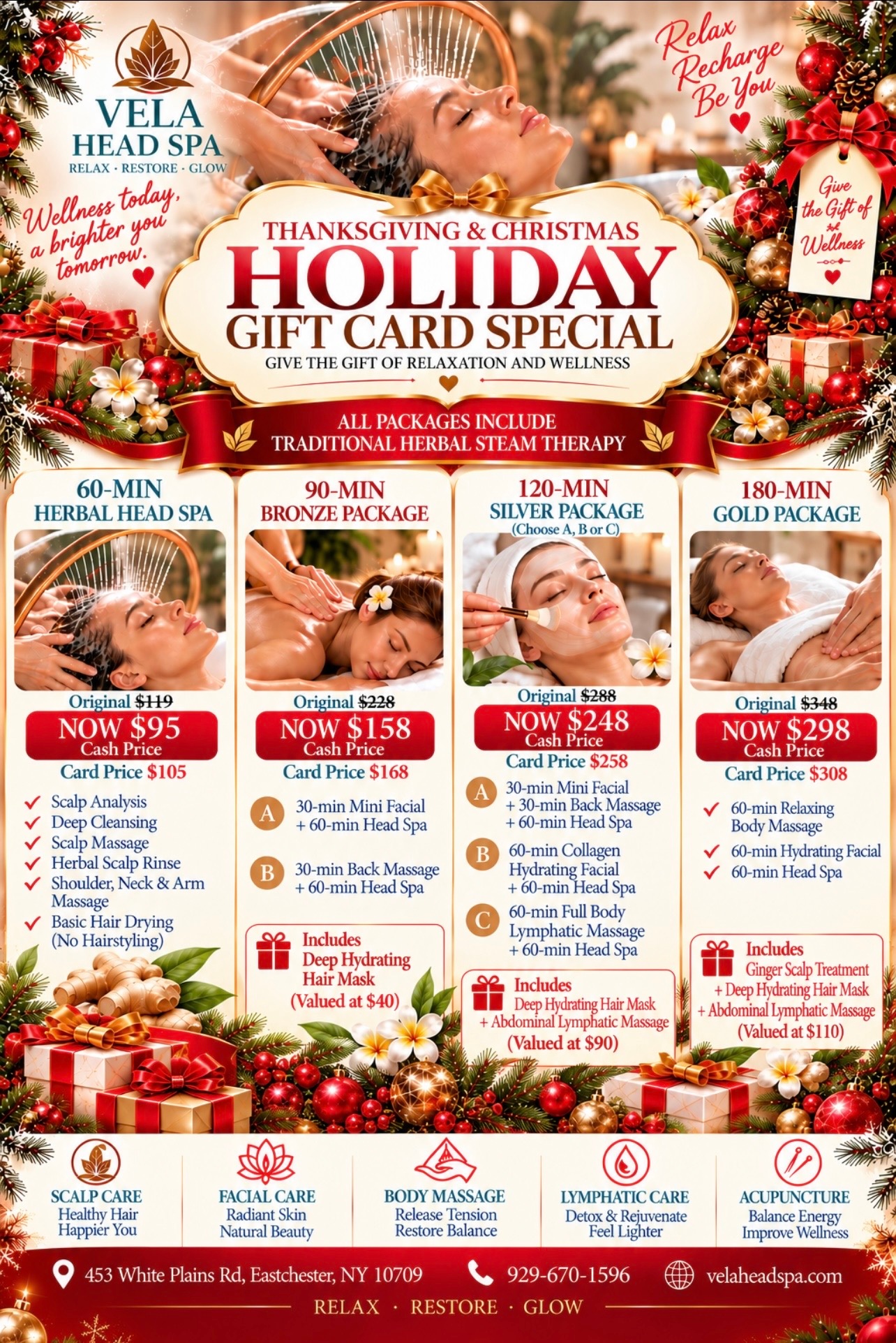 Vela Head Spa holiday poster: Holiday Gift Card Special