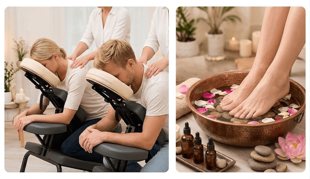 Couple chair back massage and cranial therapy at ABC Foot Spa