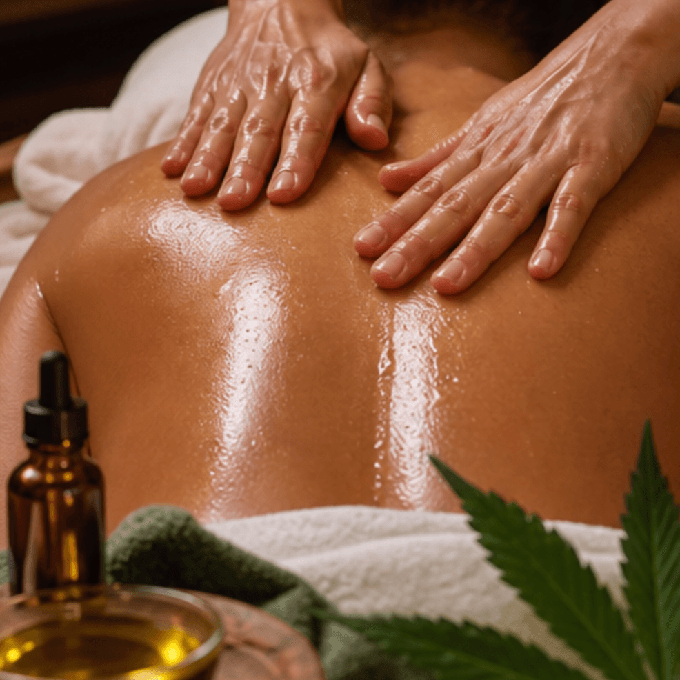 CBD oil used for a massage in the Warm Relief Trio package