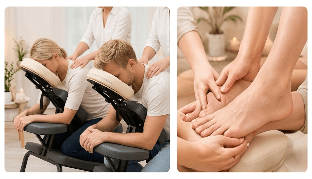 Couple chair back massage and cranial therapy at ABC Foot Spa